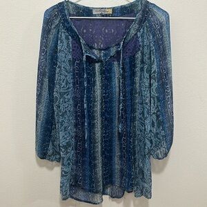 Figueroa & flower blue snake skin sheer blouse